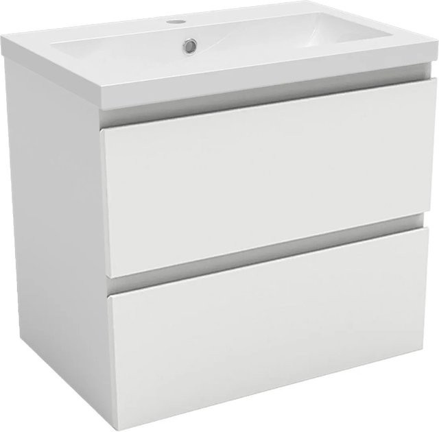 AICA Badmöbel Set Aalst: 2-teiliges Waschtisch-Set mit Mineralguss-Waschbecken und Unterschrank in Weiß Matt mit Softclose, Breite: 60 cm - Bild 1