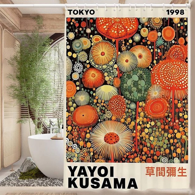 Yayoi Kusama Kunst Duschvorhang aus Polyester, Mehrfarbig, B: 150 cm, H: 180 cm - Bild 1
