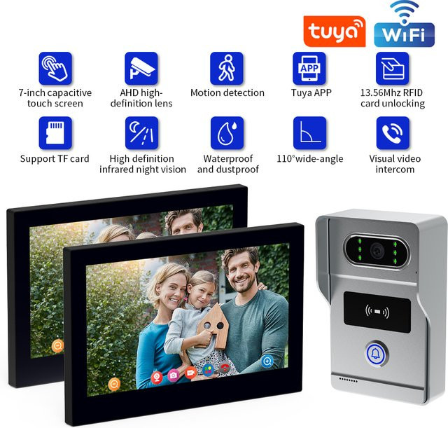 LUCKING DOOR AHD8 Drahtloses WLAN-Video-Türklingelsystem mit 7-Zoll-Touchscreen und 1080P-Video-Gegensprechanlage - Bild 1
