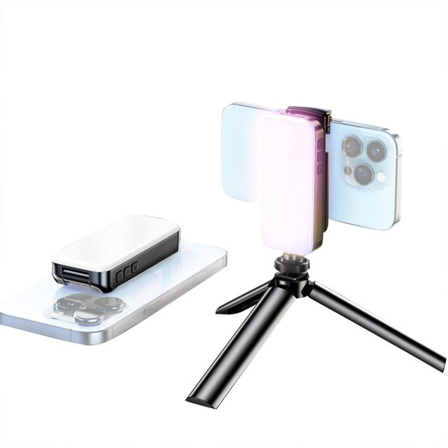 Andoer Mini-Fotolampe mit dimmbarem LED-Licht, tragbares Vlog-Licht mit dreifarbigen Lichtmodi und 2000 mAh Akku, Schwarz - Bild 1