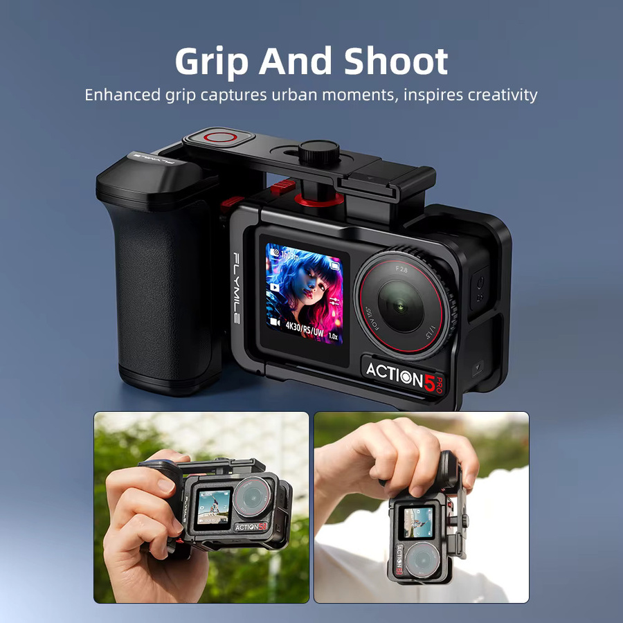 Flymile Action 5 Pro Street-Griff mit Auslöseknopf für DJI Osmo Action 4 und Action 3 in Schwarz - Bild 2