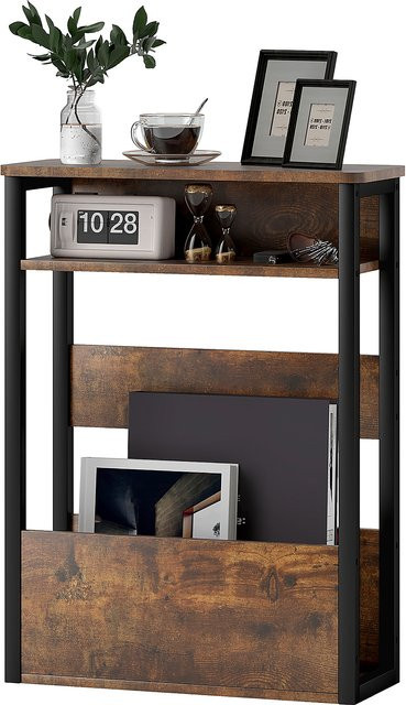 Aosom Beistelltisch in rustikalem Braun mit zweistufigem Regal und abgerundeten Ecken, B/T/H: 46 x 18 x 58,5 cm - Bild 1