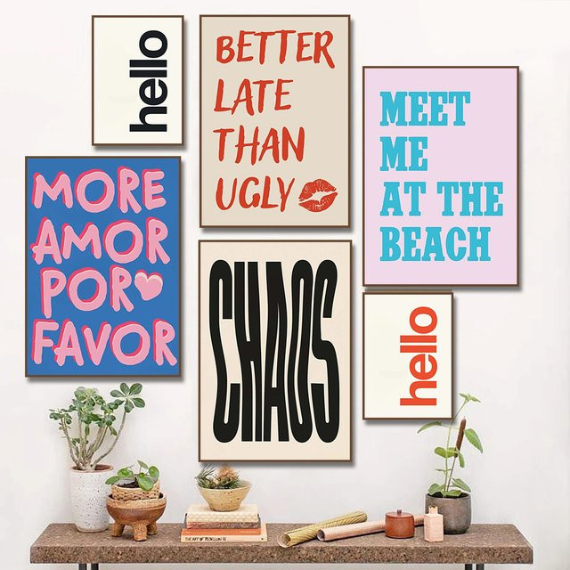 Potdemiel Leinwandgemälde More Amor Por Favor Love CHAOS Zitat Modernes Typografie Poster für deine Wanddekoration - Bild 1