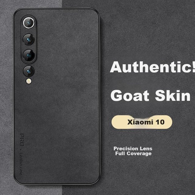 Xiaomi Mi 10 Silikon Handyhülle mit Linsenschutz und Lederoptik, Schwarz - Bild 1