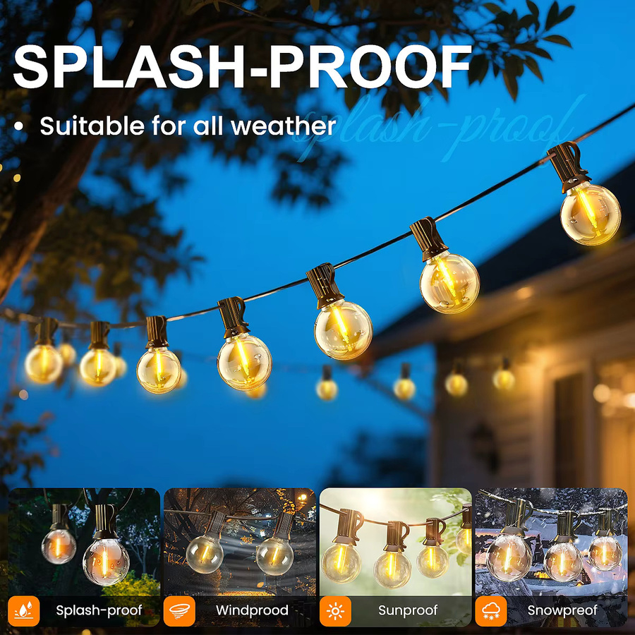 Aiopp G40 LED-Kugel-Lichterkette für den Außenbereich, wasserdichte Glaskugeln in Transparent, warmweißes Licht, verbindbare Hängelampe für Garten und Balkon, Schwarz - Bild 2
