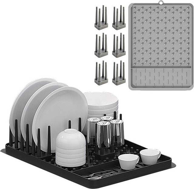 PGY Geschirr Trockenrack aus Silikon mit Abtropffläche, erweiterbar, Schwarz, B/T: 40,0 x 30,0 cm - Bild 1