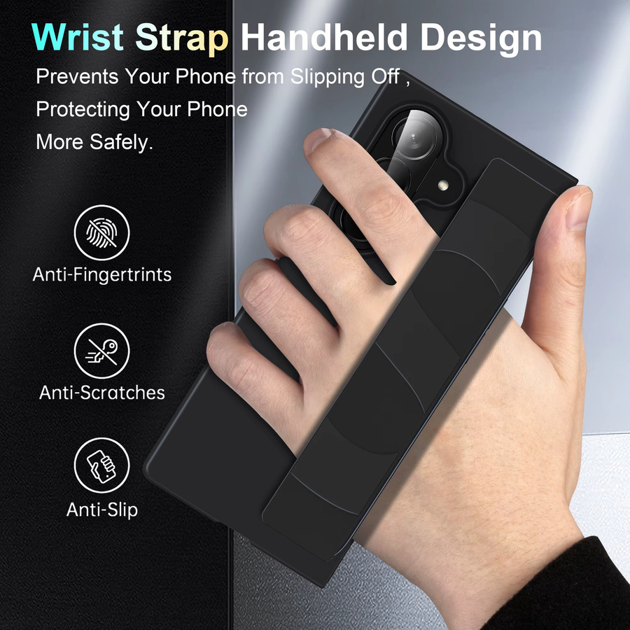 Stoßfeste Samsung Z Fold 7 6 5 4 3 Handyhülle mit Handgelenkschlaufenhalterung und Bildschirmfolie in Schwarz - Bild 2