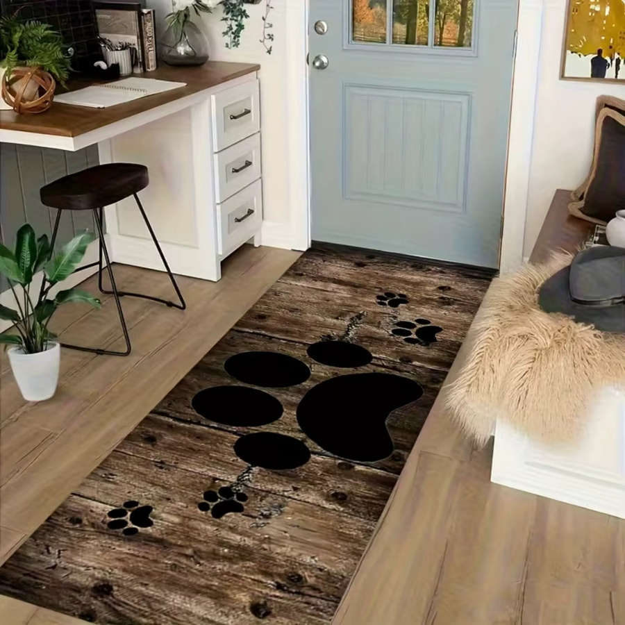 VIKAMA Teppich in Holzoptik mit Cartoon-Hund und Pfotenabdruck, rutschfest und schmutzabweisend, Farbe: Braun, B/T: 120 x 40 cm - Bild 5