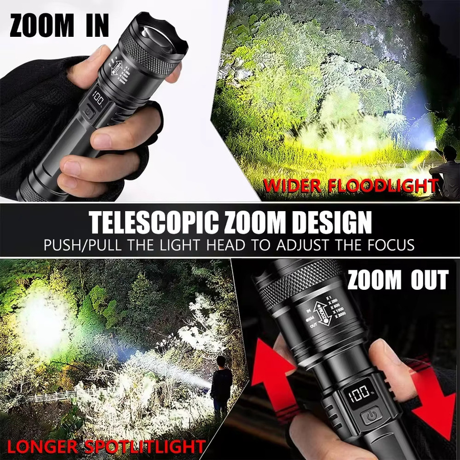 Heinast Wiederaufladbare LED-Taschenlampe aus Metall in Schwarz für Notfälle und Outdoor-Aktivitäten - Bild 2