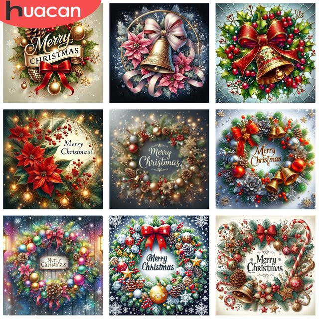 HUACAN Diamantmalerei Weihnachtskranz als Mosaik-Set für die Wanddekoration, Multicolour, Durchmesser: 20 cm - Bild 1