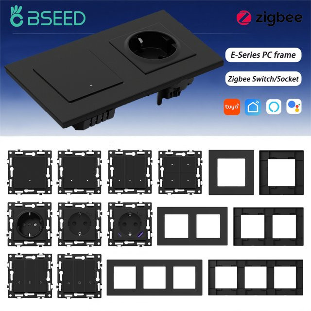 BSEED Zigbee Click Smart Lichtschalter mit 2-Wege-Funktion, 1/2/3/4 Gang, Kunststoffrahmen in Schwarz - Bild 1