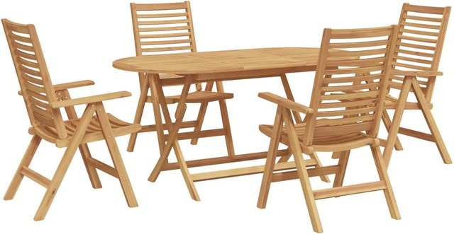 vidaXL 5-teiliges Gartendining-Set aus massivem Teakholz, braun, runder Tisch und 4 Stühle - Bild 1
