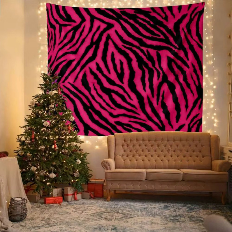 VIKAMA Wandteppich mit Zebramuster in Rosa und Schwarz aus Polyester für dein Wohnzimmer oder Schlafzimmer - Bild 3