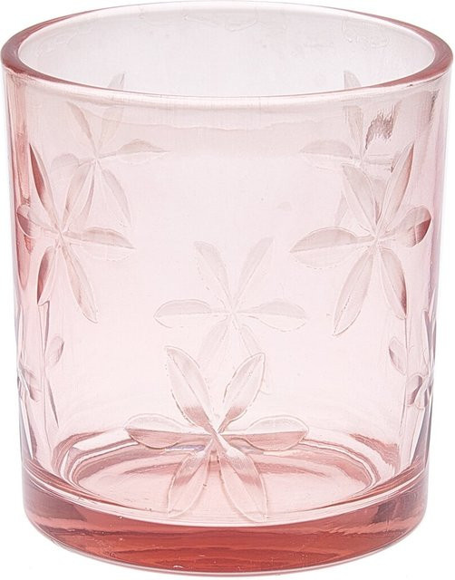 Rico Design Glaswindlicht mit Blüten-Glasschliff in transparent-rosa, Höhe: 8 cm - Bild 1