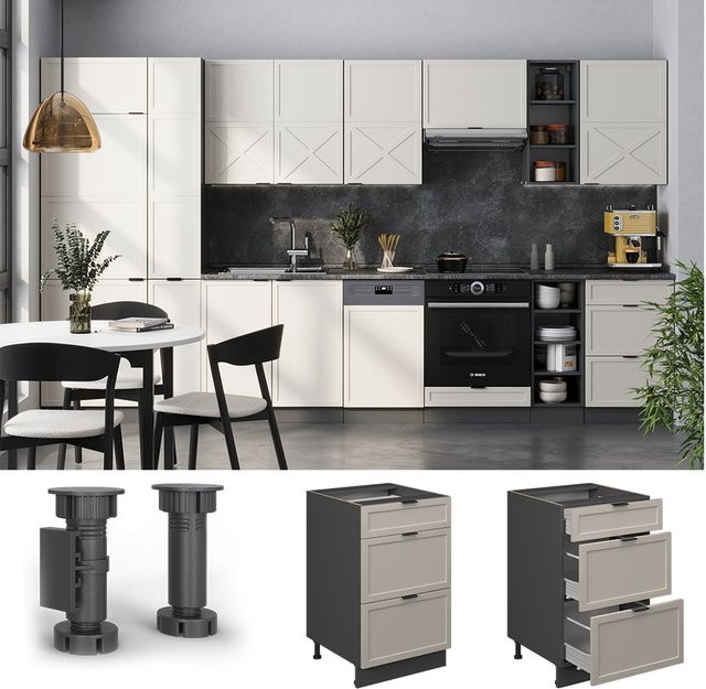 Vicco Schubladenunterschrank Fame-Line in Anthrazit, Grau und Beige mit Arbeitsplatte, Breite: 50 cm - Bild 1