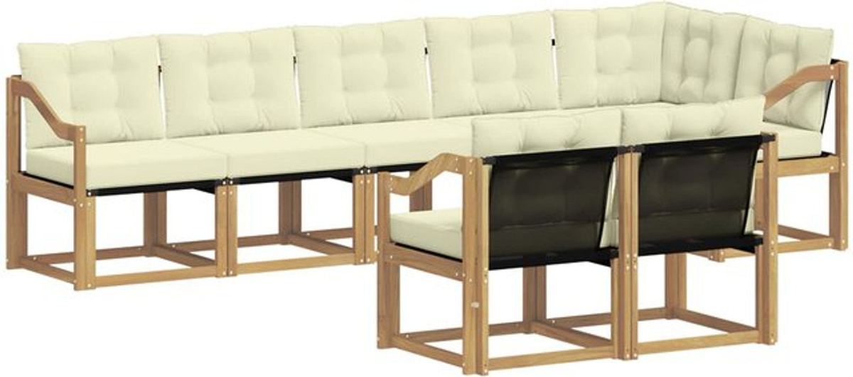 vidaXL Outdoor-Sofagarnitur aus Akazie mit 8-teiligem Kissen-Set in Weiß und Beige - Bild 1