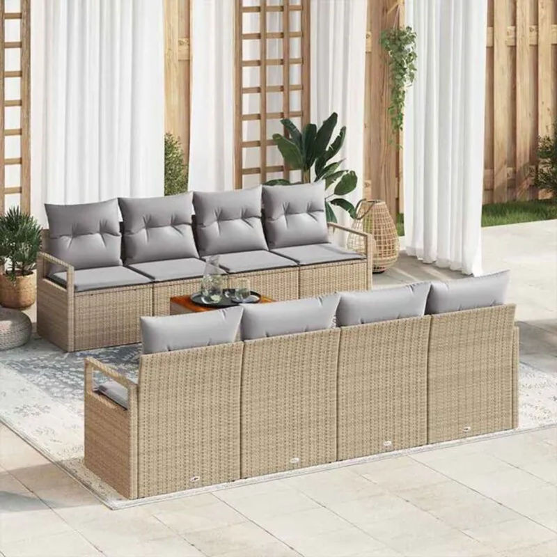 vidaxl Garten-Sofa-Set aus Poly-Rattan mit 9 Kissen in Beige - Bild 1