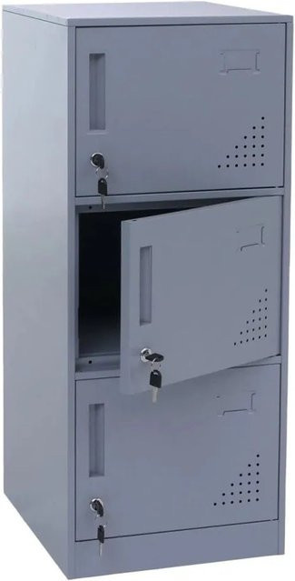 MCW Spind MCW-P63 Schließfachschrank aus Stahl mit 3 Türen, Grau, H: 90 cm, B: 38 cm, T: 45 cm - Bild 1