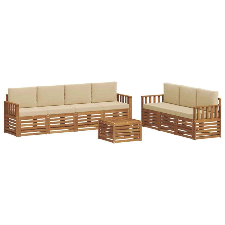 vidaXL Gartenmöbel Set 8-teilig aus Massivholz Akazie in Natur und Beige mit Tisch und Polstern - Bild 2