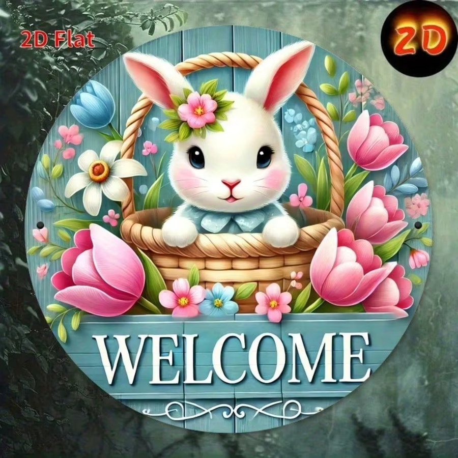 HAUSSEITE Hasenschild aus Zinnmetall in Multicolour, rundes Retro-Farmhouse Wandkunst mit floralem Motiv für deine Küchendekoration, Durchmesser: 20,3 cm - Bild 3