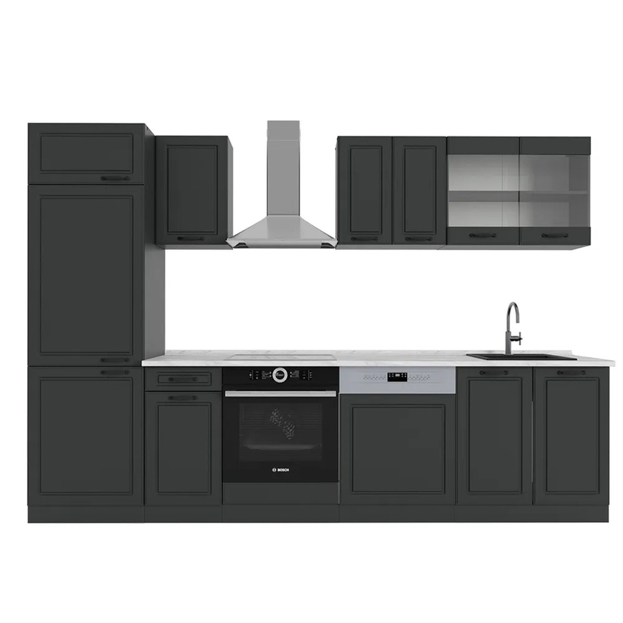 Vicco R-Line Küchenzeile Landhaus in Anthrazit mit Marmor-Optik, B/T/H: 300 x 60 x 207 cm - Bild 2