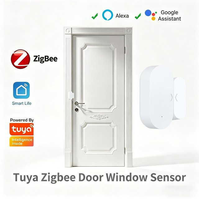 Tuya Zigbee Tür- und Fenstersensor in Weiß für Smart Home Automation und Einbruchschutz, kompatibel mit Alexa und Google Home - Bild 1