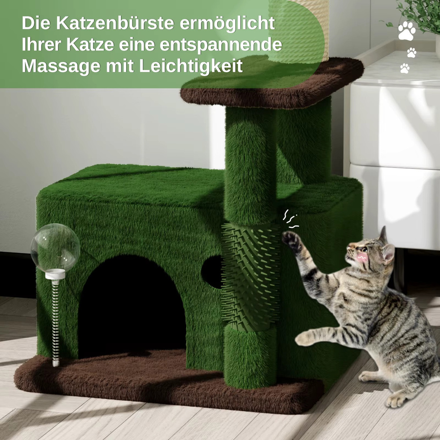 Dogat 3-in-1 Katzenkratzbaum mit Höhle und Spielzeug, Grau/Grün, H: 90 cm, B: 40 cm, T: 40 cm - Bild 3