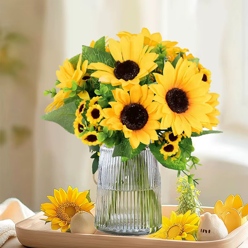 ZQNYCY Blumenstrauß mit 22 künstlichen Sonnenblumen aus Seide in Gelb für Tischdekoration, Hochzeit und Party - Bild 4