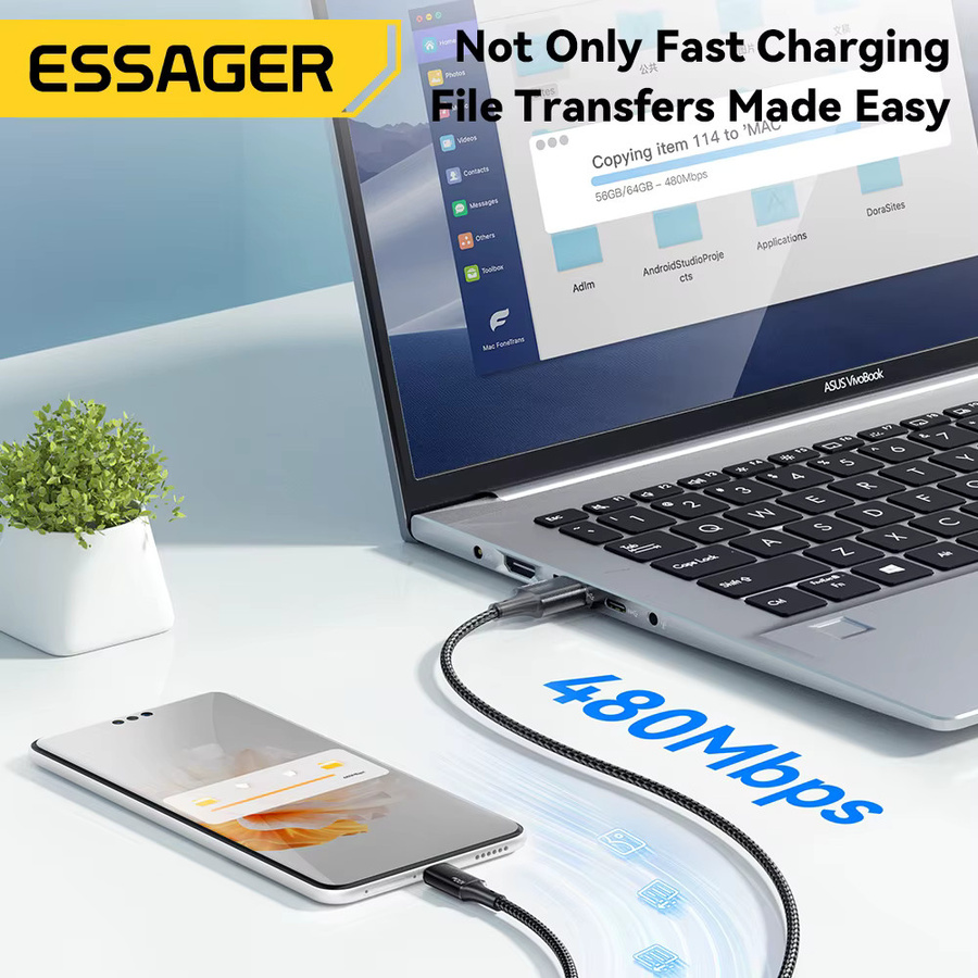 Essager 3-in-1 USB-C auf USB-C und Lightning Schnellladekabel mit PD 100 W Datenübertragung in Schwarz - Bild 4