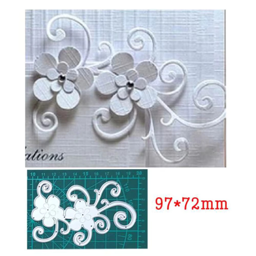 Metall Schneidwerkzeug Schablone mit Blumen und Herz für Papier, Karten und Sammelalben in Silber - Bild 2