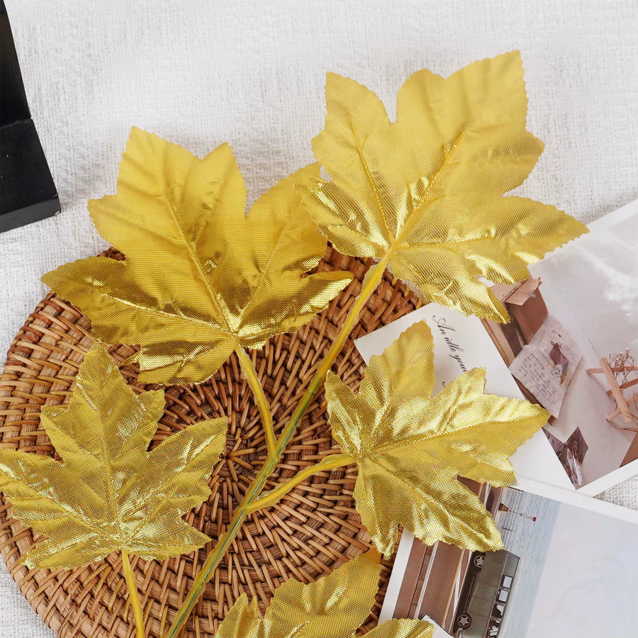 Uflower Künstliche Gold Ahorn Blätter aus Seide für Dekoration und DIY-Ornamente, Farbe: Gold - Bild 2
