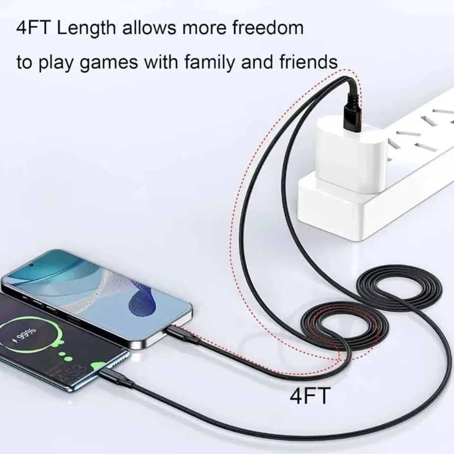2-in-1 USB-Typ-C-Schnellladekabel 6A mit USB-C auf Typ-C Adapter und Datenfunktion, Schwarz, Länge: 120 cm - Bild 2