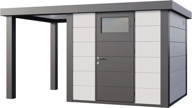 Telluria Gerätehaus Classico mit offener Lounge S Links in Weiß, B/H/T: 426 x 219 x 258 cm - Bild 1