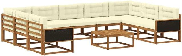 vidaXL Outdoor-Sofagarnitur in U-Form aus Akazienholz mit 10 Kissen in Beige und Natur - Bild 1
