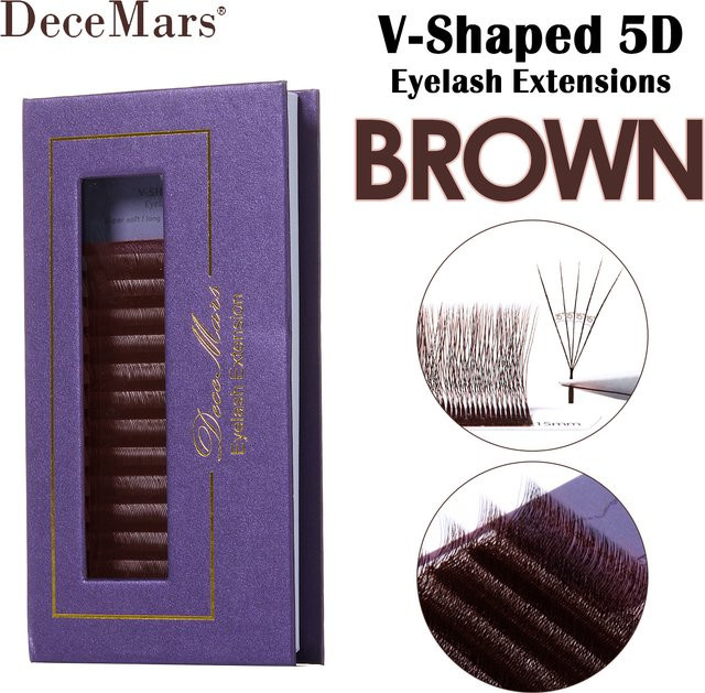 DeceMars Wimpernverlängerungen 5D V-förmig, Braun, 12 Reihen - Bild 1