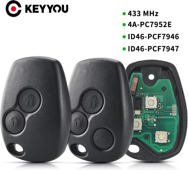 Keyyou 5er Set Auto Fernbedienung Schlüssel mit 4A Chip für Renault Dacia Modelle in Schwarz ohne Klinge - Bild 1