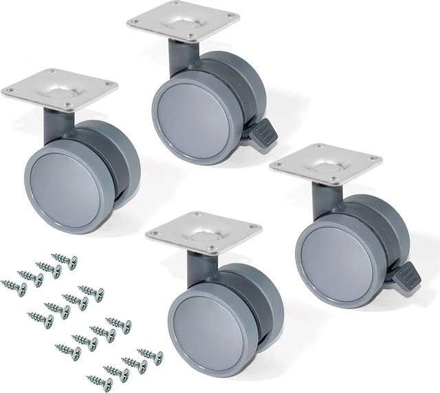 Emuca Set aus 4 Rollen Bowl mit Montageplatte aus Stahl und Kunststoff in Grau, Durchmesser: 50 mm - Bild 1