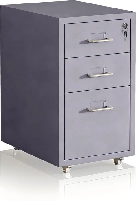 Relaxdays Rollcontainer aus Stahl in Grau, abschließbar mit 3 Schubladen, B/T/H: 45,4 x 28 x 41 cm - Bild 1
