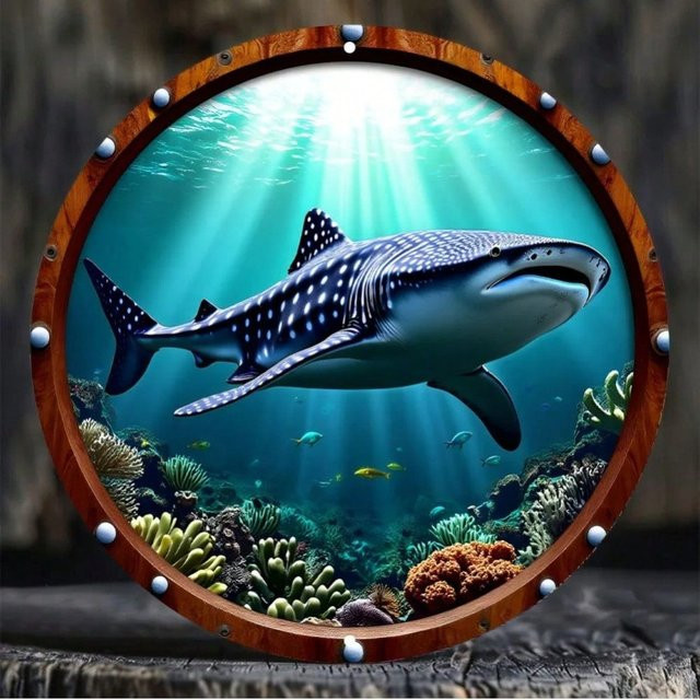 NOUSUN 3D Walhai Metallwandkunst Runde Ozeanskulptur aus Eisen für Garten und Büro - Bild 1