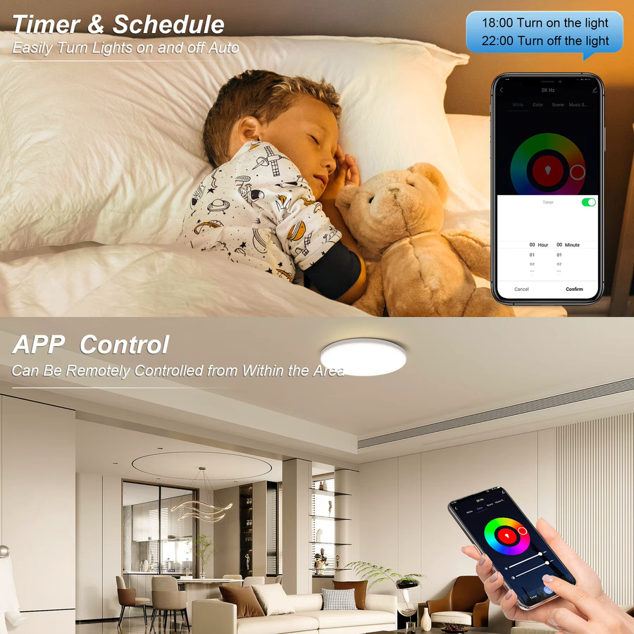 Cozylife Intelligente WLAN-LED-Deckenleuchte 24W Runde Panel-Ambientelampe mit RGB und App-Steuerung, Dimmbar, Weiß/Multicolor - Bild 5