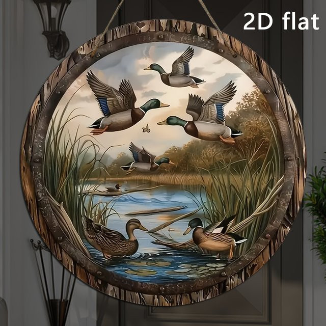 Reed River Retro-Ente Wanddekoration aus Holz, rund, grün, Durchmesser: 8 cm - Bild 1