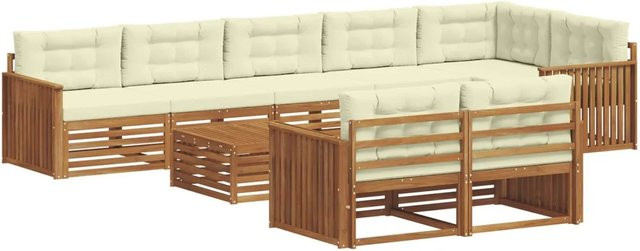 vidaXL Outdoor-Sofagarnitur aus Akazienholz in L-Form mit 9-teiligem Set, Farbe Natur und Creme - Bild 1