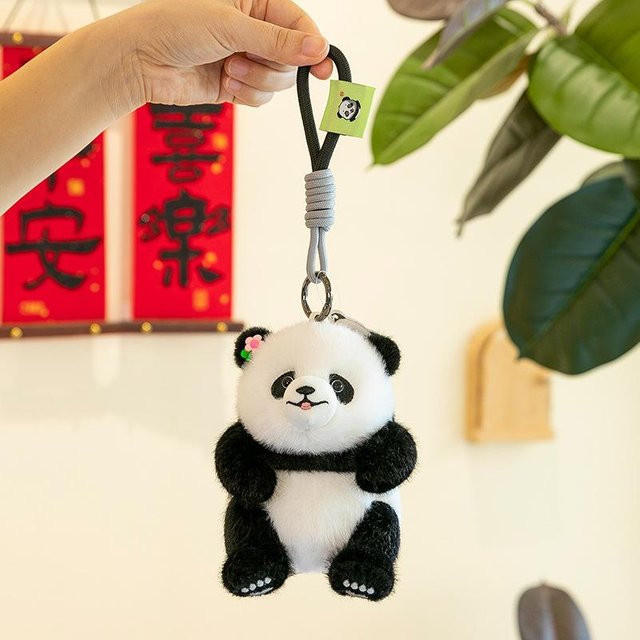 Panda kleine Blume Plüschtier, Rucksackanhänger, Hanhan Schlüsselanhänger, rot - Bild 1