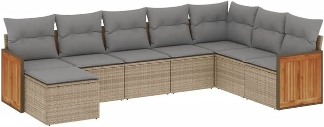 vidaXL 8-tlg. Garten-Sofagarnitur in L-Form aus Poly-Rattan mit Kissen in Beige und Grau - Bild 1