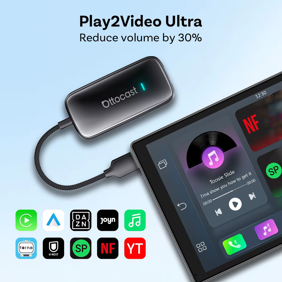 Ottocast Play2Video Ultra Kabellose CarPlay Smart Box mit Hi-Res 1080P YouTube und lokaler Medienwiedergabe in Schwarz für VW - Bild 3