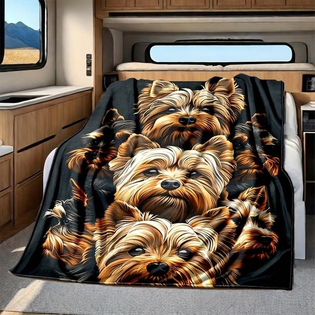 JMG Household Supplies Fleece Decke mit Yorkshire Terrier Welpen Druck, braun, B/H: 70 x 100 cm - Bild 1
