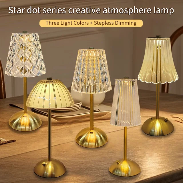 GGBEE Kristall LED Tischlampe mit Touch Sensor und integrierter LED, dimmbare wiederaufladbare Desktop Nachtlicht-Leselampe für Schlafzimmer und Dekoration - Bild 1