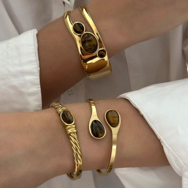 belleper Armband, vergoldeter Edelstahl, Naturstein, Unisex - Bild 1