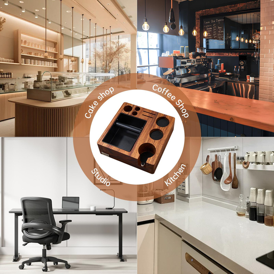 TREELF 3 in 1 Espresso-Knockbox und Tamping Station mit Anti-Druck-Pad für 51/54mm Siebe, Braun - Bild 4