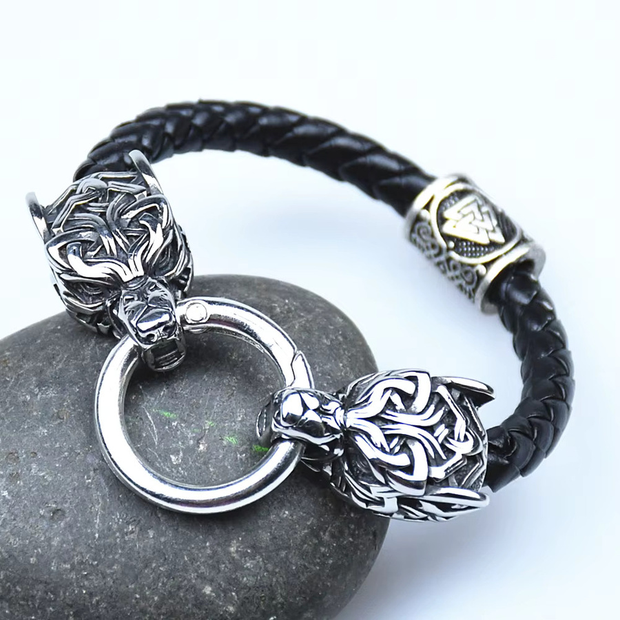Armband Edelstahl, Leder, Silber, Unisex - Bild 3